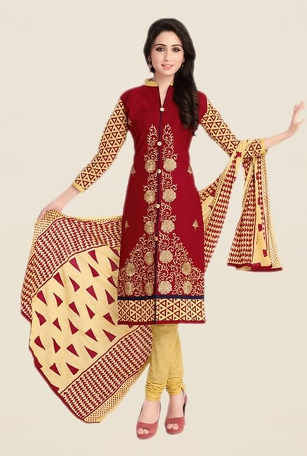 Salwar Studio Maroon & Beige Cotton Dress Material Salwar Studio Maroon & Beige Cotton Dress Material
