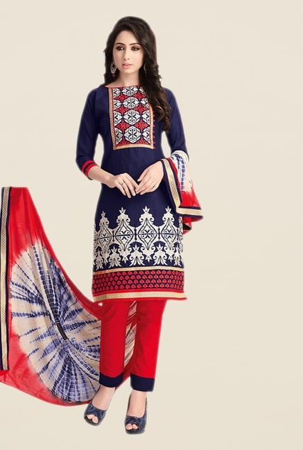 Salwar Studio Navy & Red Embroidered Dress Material Salwar Studio Navy & Red Embroidered Dress Material