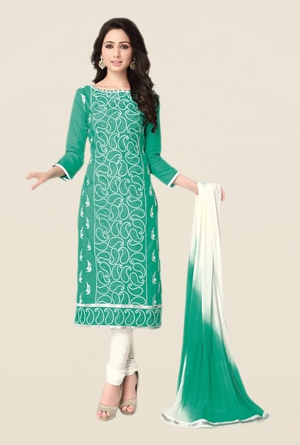 Salwar Studio Sea Green & Off White Dress Material Salwar Studio Sea Green & Off White Dress Material