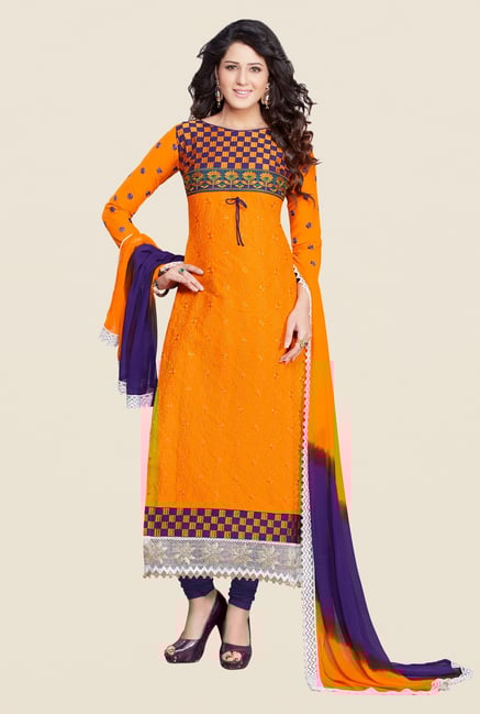 Salwar Studio Orange & Purple Cotton Dress Material Salwar Studio Orange & Purple Cotton Dress Material