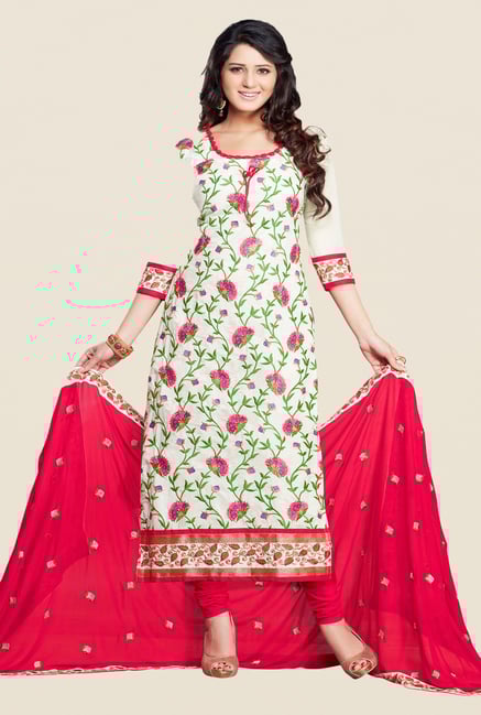 Salwar Studio White & Pink Cotton Dress Material Salwar Studio White & Pink Cotton Dress Material