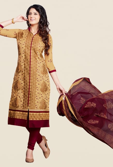 Salwar Studio Beige & Maroon Embroidered Dress Material Salwar Studio Beige & Maroon Embroidered Dress Material