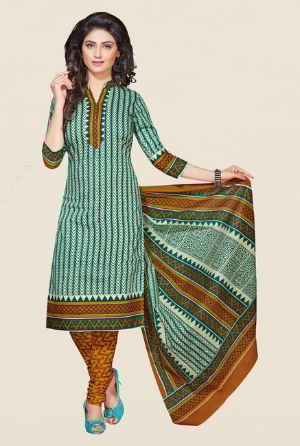 Salwar Studio Green & Mustard Printed Cotton Dress Material Salwar Studio Green & Mustard Printed Cotton Dress Material