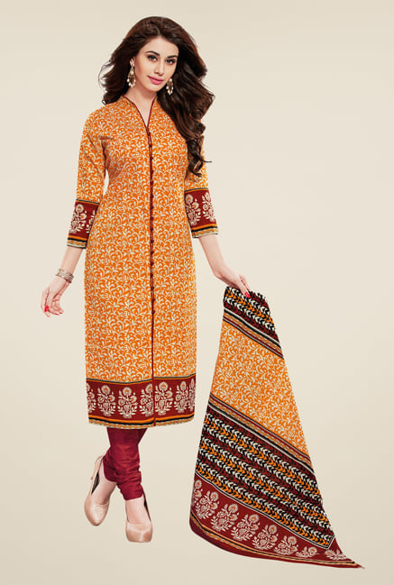 Salwar Studio Orange & Maroon Printed Dress Material Salwar Studio Orange & Maroon Printed Dress Material