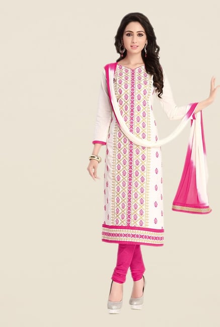 Salwar Studio White & Pink Regular Wash Dress Material Salwar Studio White & Pink Regular Wash Dress Material