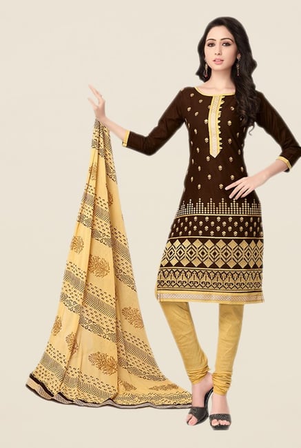 Salwar Studio Brown & Beige Cotton Dress Material Salwar Studio Brown & Beige Cotton Dress Material