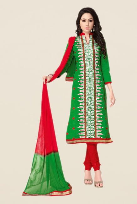 Salwar Studio Green & Red Embroidered Dress Material Salwar Studio Green & Red Embroidered Dress Material