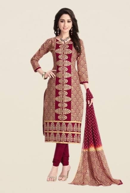 Salwar Studio Wine & Beige Embroidered Dress Material Salwar Studio Wine & Beige Embroidered Dress Material