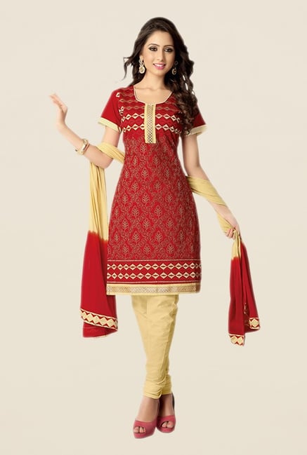 Salwar Studio Red & Fawn Embroidered Dress Material Salwar Studio Red & Fawn Embroidered Dress Material