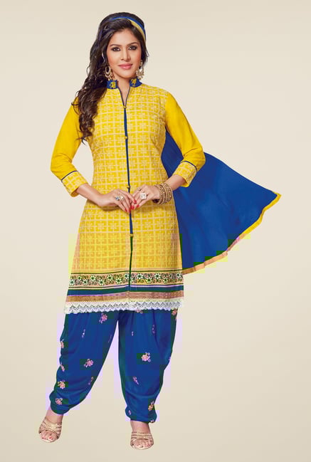 Salwar Studio Yellow & Blue Patiyala Dress Material Salwar Studio Yellow & Blue Patiyala Dress Material