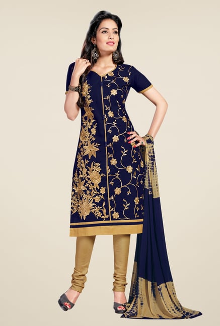 Salwar Studio Navy & Gold Lawn Embroidered Dress Material Salwar Studio Navy & Gold Lawn Embroidered Dress Material