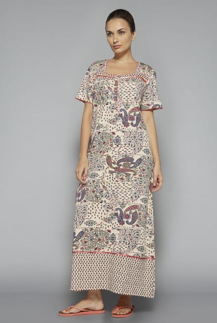 Intima by Westside Beige Paisley Print Nightdress Intima by Westside Beige Paisley Print Nightdress