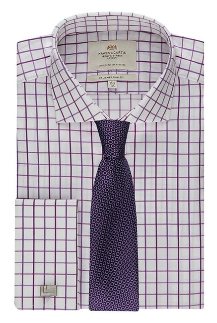 Hawes & Curties White & Purple St James Windsor Checks Shirt Hawes & Curties White & Purple St James Windsor Checks Shirt