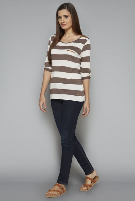 LOV by Westside Taupe & White Valencia Top LOV by Westside Taupe & White Valencia Top