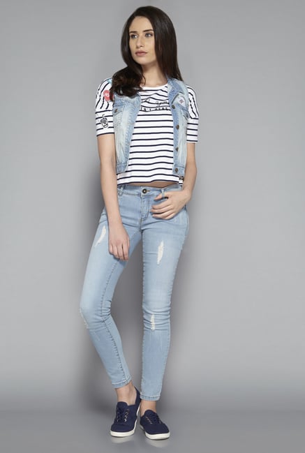 Nuon by Westside White & Navy Striped T Shirt Nuon by Westside White & Navy Striped T Shirt