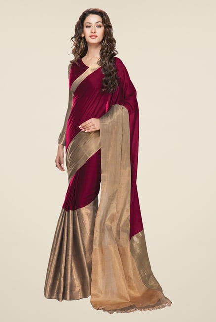 Salwar Studio Magenta Solid Saree Salwar Studio Magenta Solid Saree