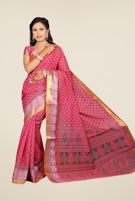 Salwar Studio Pink Printed Saree Salwar Studio Pink Printed Saree