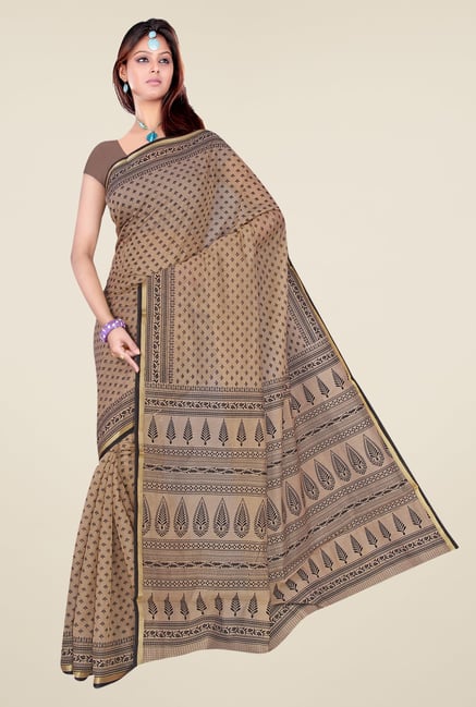 Salwar Studio Beige & Black Regular Wash Printed Saree Salwar Studio Beige & Black Regular Wash Printed Saree