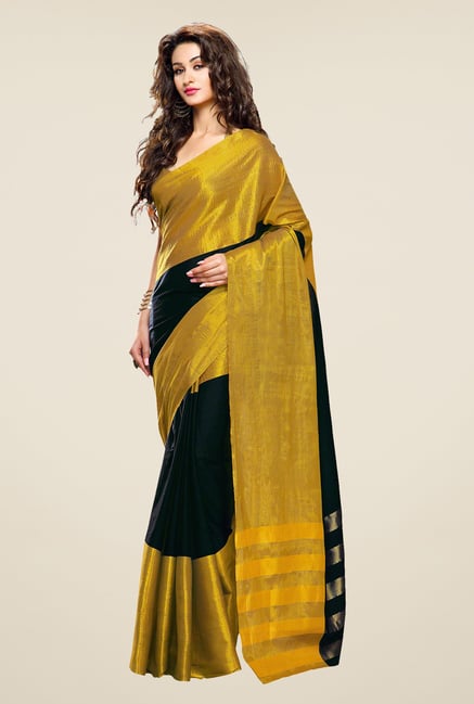 Salwar Studio Black & Golden Zari Border Saree Salwar Studio Black & Golden Zari Border Saree