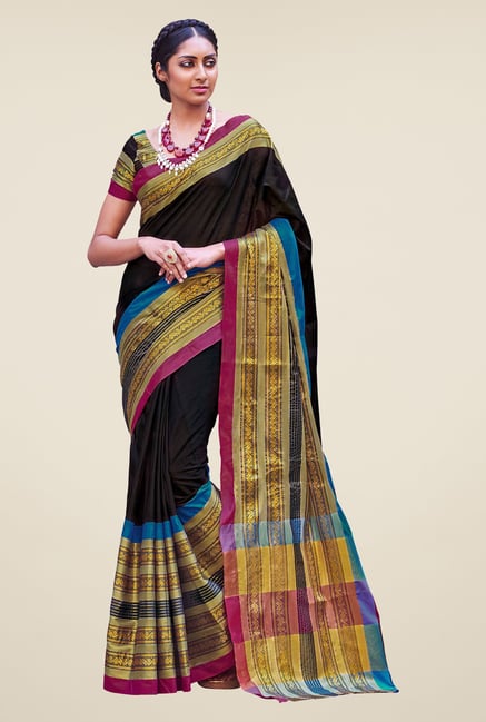 Salwar Studio Black Cotton Blend Handwoven Saree Salwar Studio Black Cotton Blend Handwoven Saree