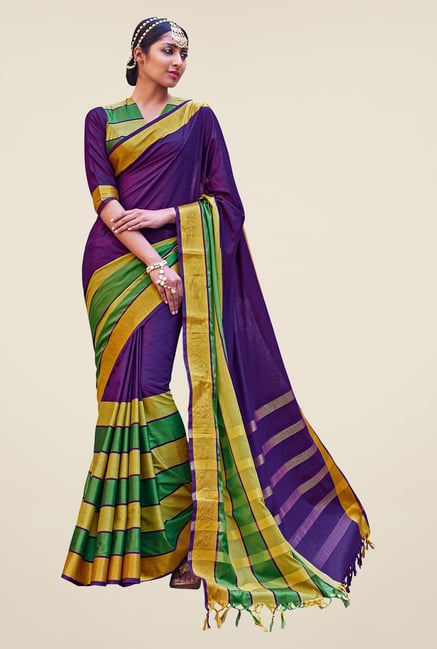 Salwar Studio Purple Cotton Blend Handwoven Saree Salwar Studio Purple Cotton Blend Handwoven Saree