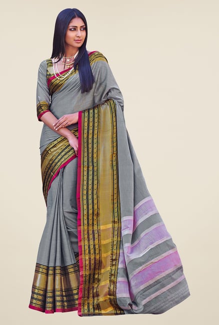 Salwar Studio Grey Handwoven Cotton Saree Salwar Studio Grey Handwoven Cotton Saree