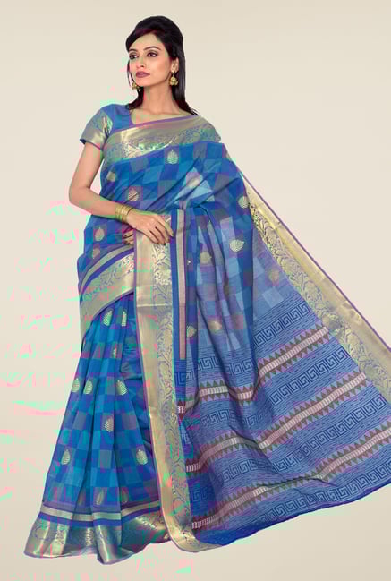Salwar Studio Royal Blue & Grey Printed Saree Salwar Studio Royal Blue & Grey Printed Saree