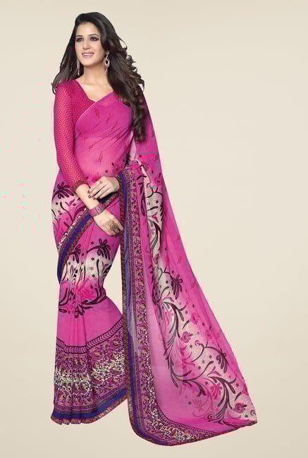 Salwar Studio Pink Floral Print Saree Salwar Studio Pink Floral Print Saree