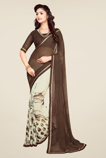 Salwar Studio Coffee Brown and Off White Printed Saree Salwar Studio Coffee Brown and Off White Printed Saree