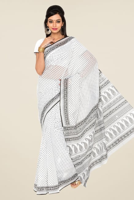 Salwar Studio White and Black Printed Saree Salwar Studio White and Black Printed Saree