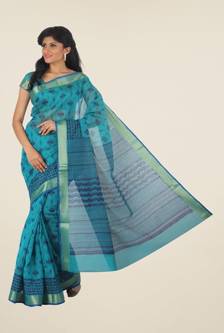 Salwar Studio Peacock Blue Printed Saree Salwar Studio Peacock Blue Printed Saree