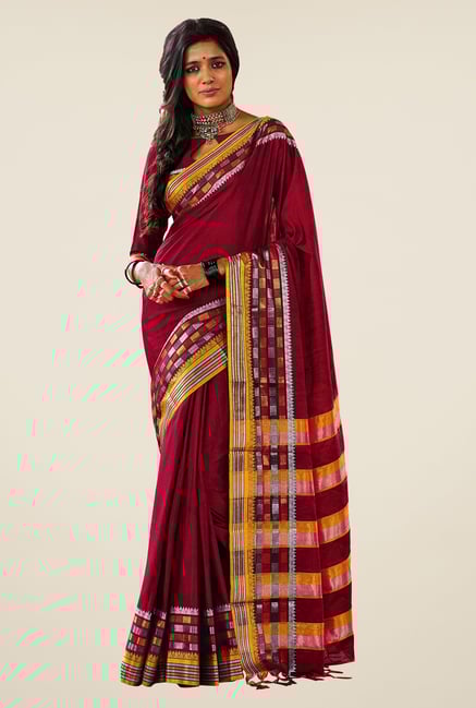 Salwar Studio Maroon Handwoven Saree Salwar Studio Maroon Handwoven Saree
