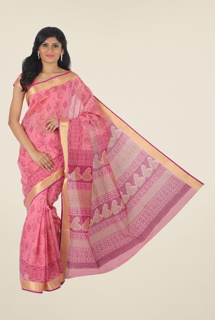 Salwar Studio Pink floral-printed Saree Salwar Studio Pink floral-printed Saree