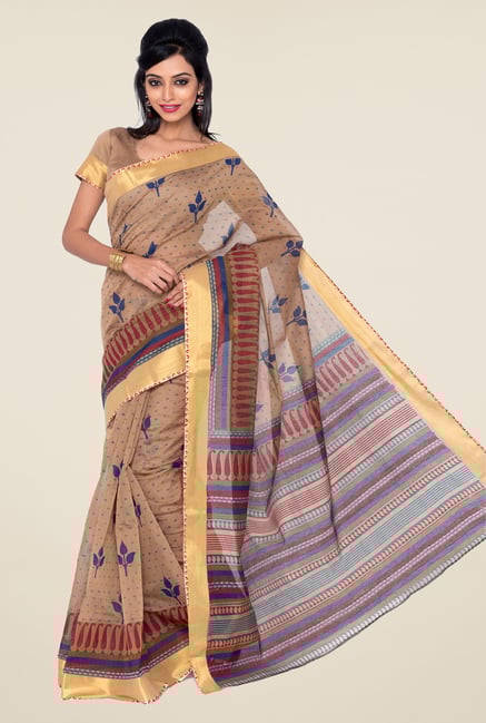 Salwar Studio Beige and Navy Blue Printed Saree Salwar Studio Beige and Navy Blue Printed Saree