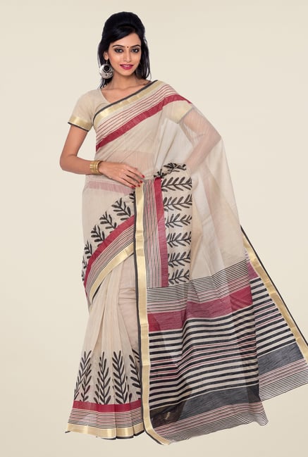 Salwar Studio Beige and Maroon Printed Saree Salwar Studio Beige and Maroon Printed Saree
