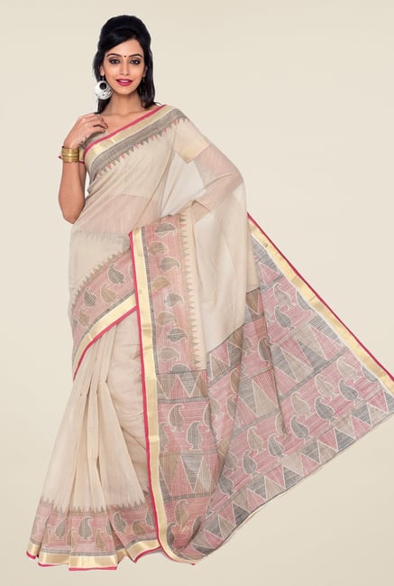 Salwar Studio Beige and Light Pink Printed Saree Salwar Studio Beige and Light Pink Printed Saree