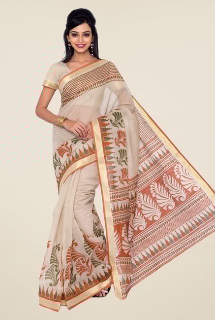 Salwar Studio Beige and Mustard Printed Saree Salwar Studio Beige and Mustard Printed Saree