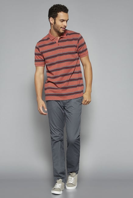 Westsport by Westside Coral Striped Polo T Shirt Westsport by Westside Coral Striped Polo T Shirt