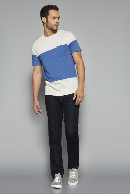 Westsport by Westside Off White & Blue Solid T Shirt Westsport by Westside Off White & Blue Solid T Shirt