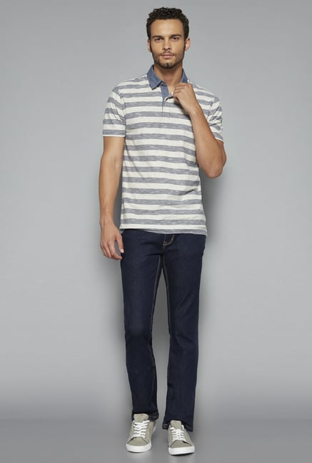 Westsport by Westside Grey & Off White Striped Polo T Shirt Westsport by Westside Grey & Off White Striped Polo T Shirt