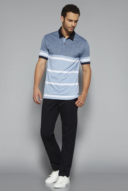 Westsport by Westside Blue Striped Polo T Shirt Westsport by Westside Blue Striped Polo T Shirt