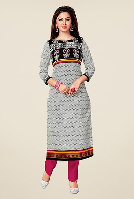 Salwar Studio Grey & Black Printed Unstitched Kurti Salwar Studio Grey & Black Printed Unstitched Kurti