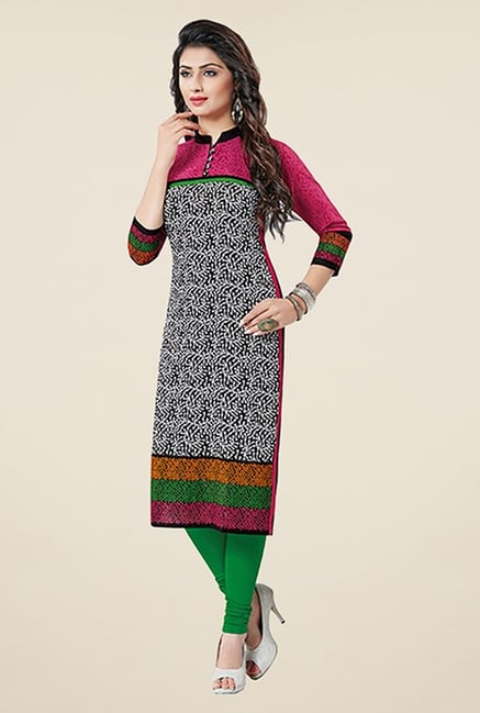 Salwar Studio Black & Pink Printed Unstitched Kurti Salwar Studio Black & Pink Printed Unstitched Kurti
