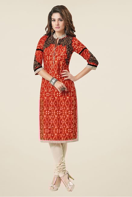 Salwar Studio Orange Printed Unstitched Kurti Salwar Studio Orange Printed Unstitched Kurti