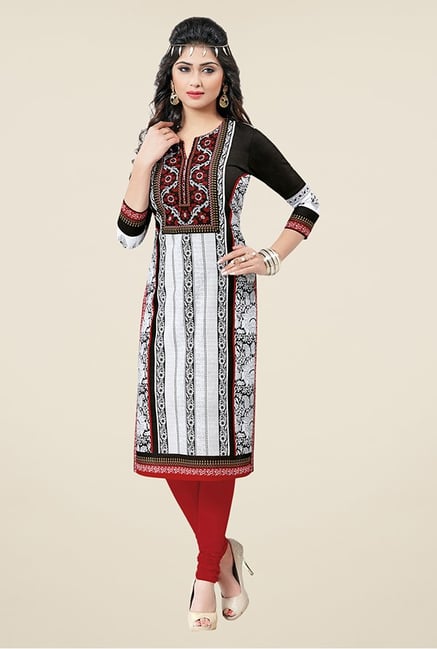 Salwar Studio Black & White Floral Print Unstitched Kurti Salwar Studio Black & White Floral Print Unstitched Kurti