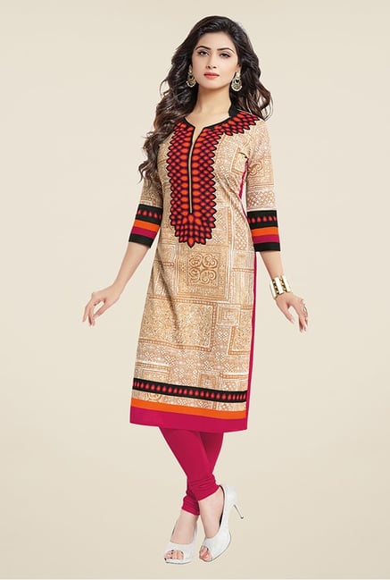 Salwar Studio Beige & Pink Printed Unstitched Kurti Salwar Studio Beige & Pink Printed Unstitched Kurti