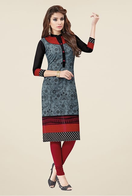 Salwar Studio Grey & Black Folk Printed Unstitched Kurti Salwar Studio Grey & Black Folk Printed Unstitched Kurti