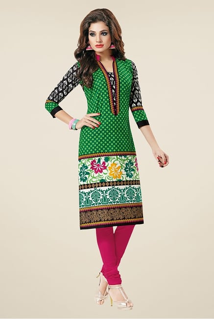 Salwar Studio Green & Black Printed Unstitched Kurti Salwar Studio Green & Black Printed Unstitched Kurti