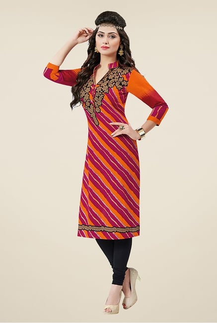 Salwar Studio Pink & Orange Printed Unstitched Kurti Salwar Studio Pink & Orange Printed Unstitched Kurti