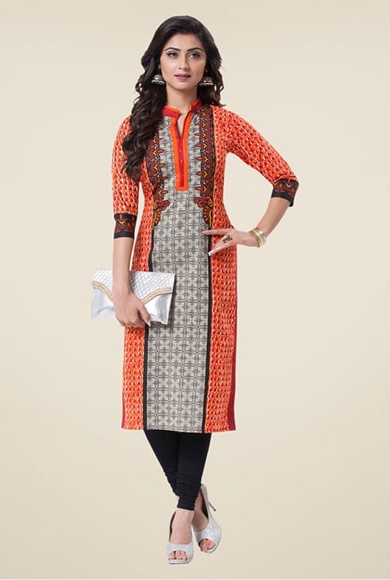 Salwar Studio Orange & Red Printed Unstitched Kurti Salwar Studio Orange & Red Printed Unstitched Kurti